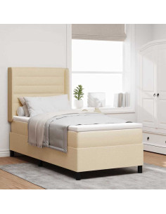 Letto a molle con materasso Crema 100 x 200 cm Tessuto 2