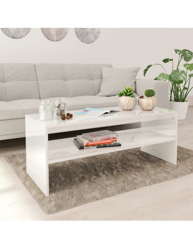 Tavolino da Salotto Bianco Lucido 100x40x40cm Legno Multistrato