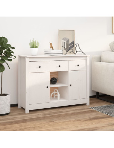 Credenza Bianca 100x35x74,5 cm in Legno Massello di Pino