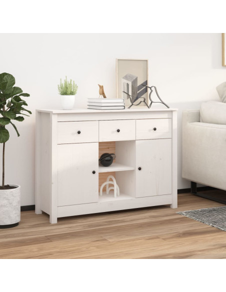 Credenza Bianca 100x35x74,5 cm in Legno Massello di Pino