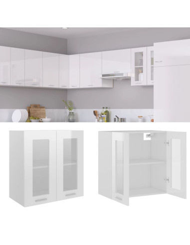 Mobile Pensile con Vetro “Lyon” Bianco Lucido 60x31x60 cm