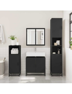 Mobile Lavabo da Bagno Nero 65x33x60 cm in Legno Multistrato