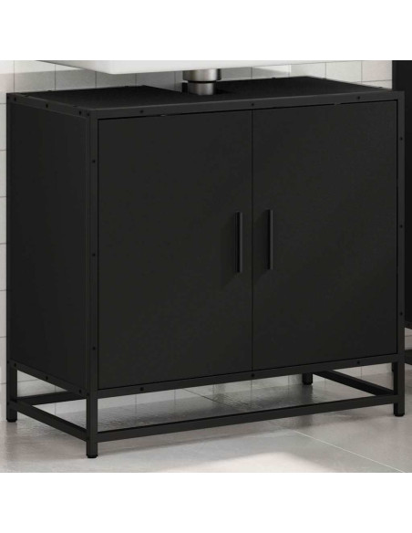 Mobile Lavabo da Bagno Nero 65x33x60 cm in Legno Multistrato