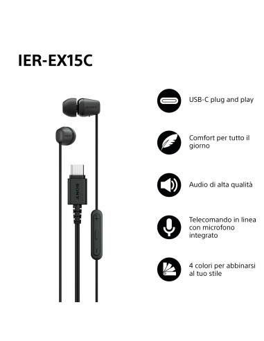 Sony IER-EX15C Auricolare Cablato In-ear Musica e Chiamate USB tipo-C Nero