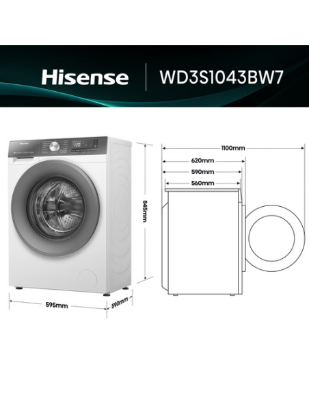 Hisense WD3S1043BW7 lavasciuga Libera installazione Caricamento frontale Bianco