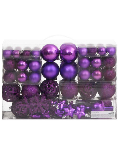Set Palline di Natale 111 pz Viola in Polistirene