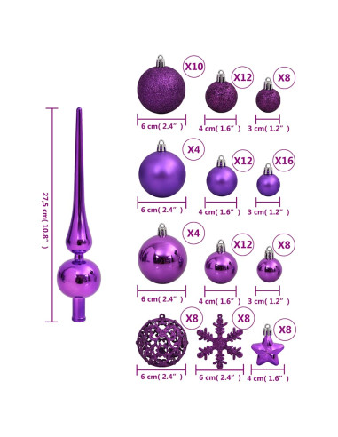 Set Palline di Natale 111 pz Viola in Polistirene