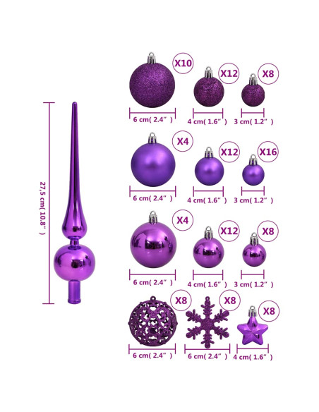 Set Palline di Natale 111 pz Viola in Polistirene