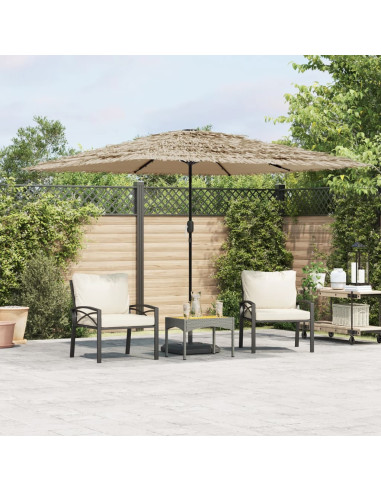 Ombrellone Giardino LED e Palo in Acciaio Marrone 290x290x238cm