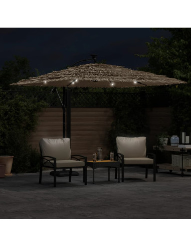 Ombrellone Giardino LED e Palo in Acciaio Marrone 269x269x235cm