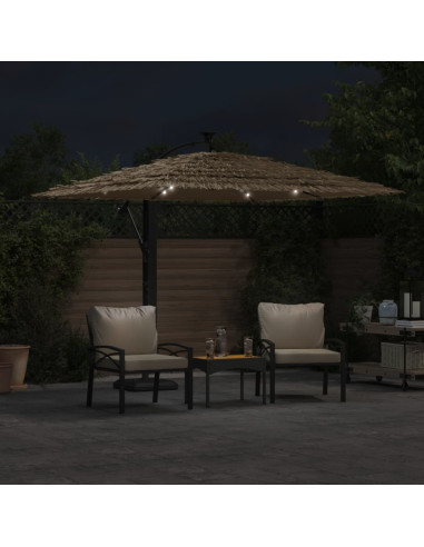 Ombrellone Giardino LED e Palo in Acciaio Marrone 246x246x230cm