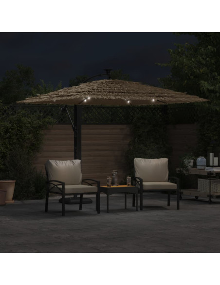 Ombrellone Giardino LED e Palo in Acciaio Marrone 246x246x230cm