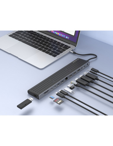 Conceptronic DONN32B replicatore di porte e docking station per laptop Cablato USB 3.2 Gen 1 (3.1 Gen 1) Type-C Grigio, Argento