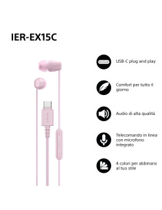 Sony IER-EX15C Auricolare Cablato In-ear Musica e Chiamate USB tipo-C Rosa 2