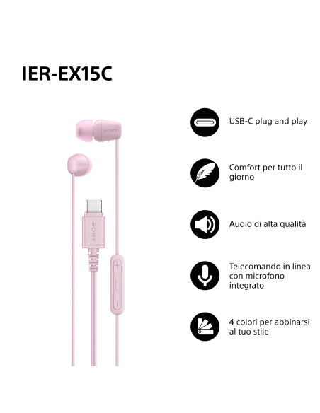 Sony IER-EX15C Auricolare Cablato In-ear Musica e Chiamate USB tipo-C Rosa