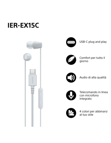 Sony IER-EX15C Auricolare Cablato In-ear Musica e Chiamate USB tipo-C Bianco