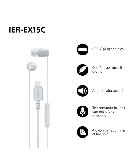 Sony IER-EX15C Auricolare Cablato In-ear Musica e Chiamate USB tipo-C Bianco