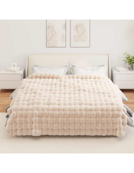 Coperta in Pelliccia di Coniglio Finta 4 pcs Beige 220 x 240 cm