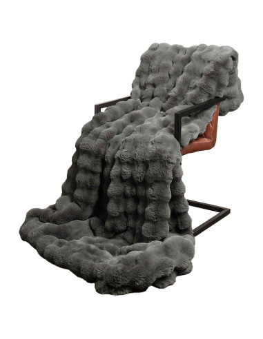 Coperta in Pelliccia di Coniglio Finta Grigio scuro
