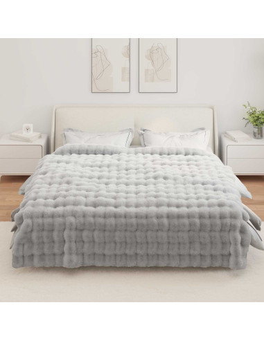 Coperta in Pelliccia di Coniglio Finta Grigio 220 x 240 cm