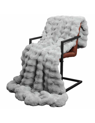 Coperta in Pelliccia di Coniglio Finta Grigio 240 x 270 cm
