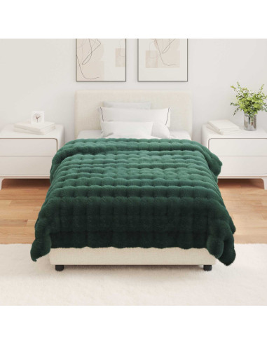 Coperta in Pelliccia di Coniglio Finta Verde Scuro 130 x 150 cm