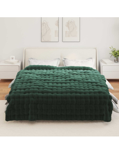 Coperta in Pelliccia di Coniglio Finta Verde Scuro 220 x 240 cm