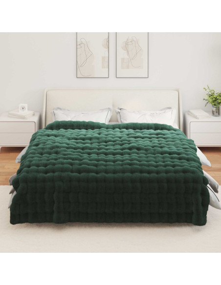 Coperta in Pelliccia di Coniglio Finta Verde Scuro 220 x 240 cm