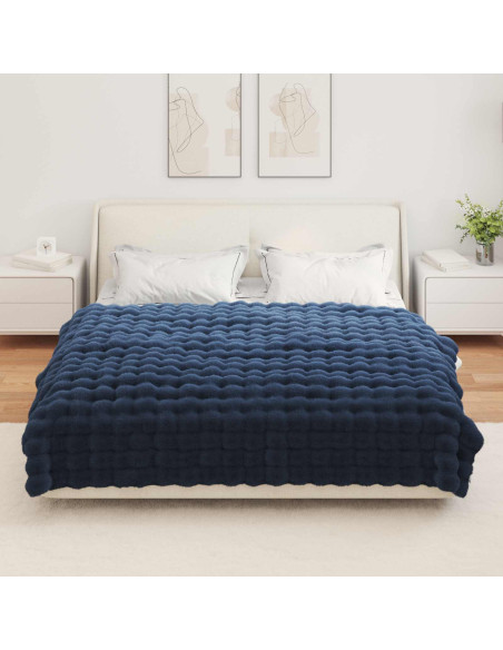 Coperta in Pelliccia di Coniglio Finta 4 pcs Blu Marino