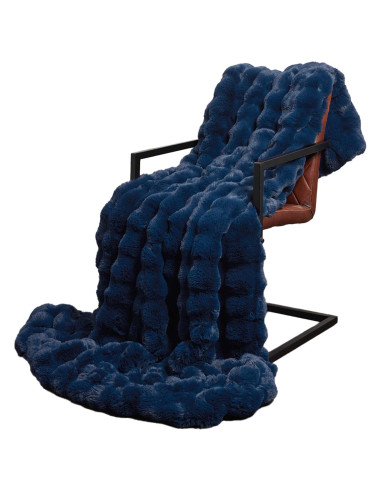 Coperta in Pelliccia di Coniglio Finta 4 pcs Blu Marino