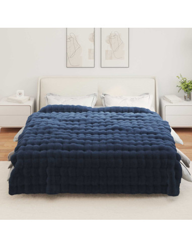 Coperta in Pelliccia di Coniglio Finta 4 pcs Blu Marino
