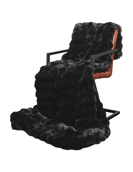 Coperta in Pelliccia di Coniglio Finta Nero 130 x 150 cm