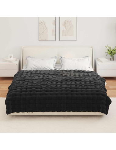 Coperta in Pelliccia di Coniglio Finta Nero 150 x 220 cm