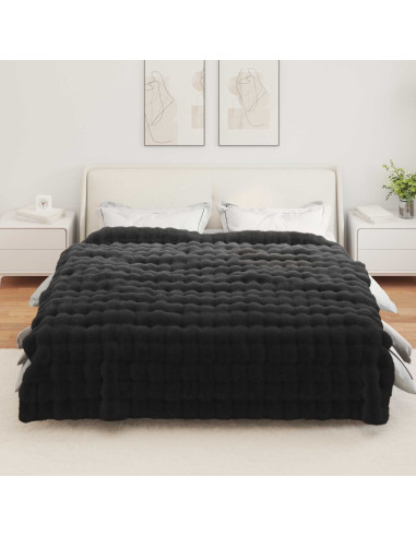 Coperta in Pelliccia di Coniglio Finta Nero 220 x 240 cm