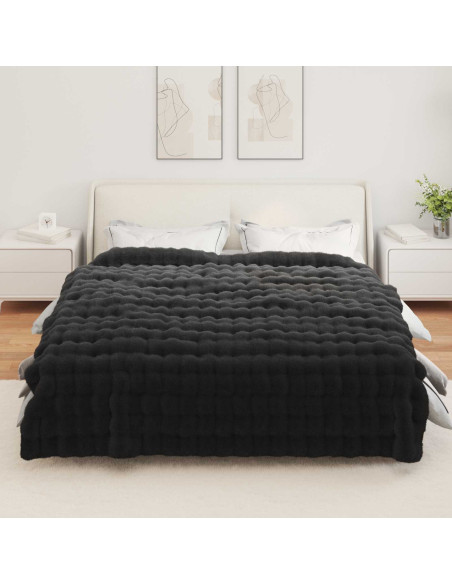 Coperta in Pelliccia di Coniglio Finta Nero 220 x 240 cm