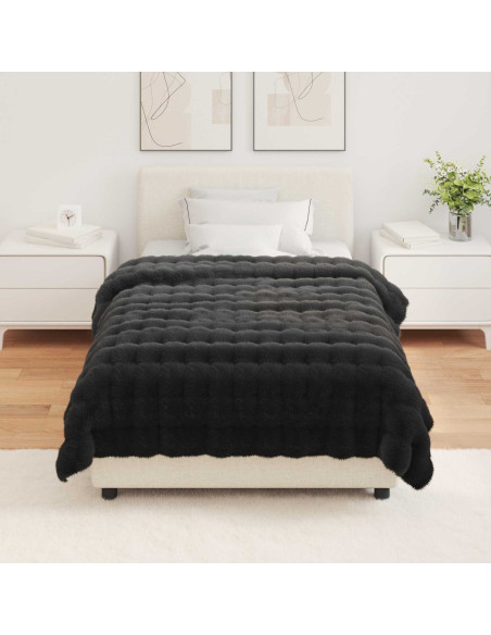 Coperta in Pelliccia di Coniglio Finta 4 pcs Nero 130 x 150 cm