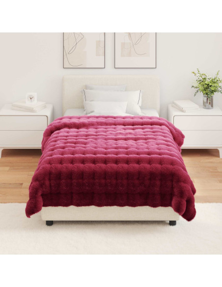 Coperta in Pelliccia di Coniglio Finta Rosso Bordeaux