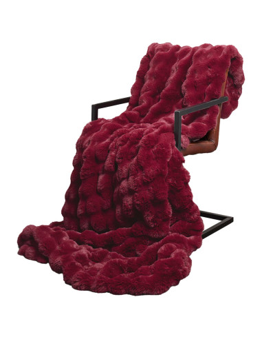Coperta in Pelliccia di Coniglio Finta Rosso Bordeaux