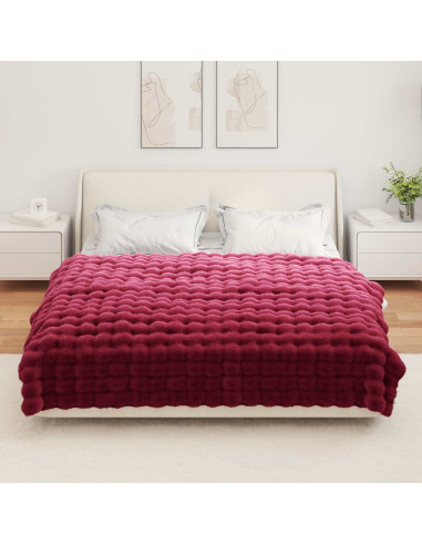 Coperta in Pelliccia di Coniglio Finta Rosso Bordeaux