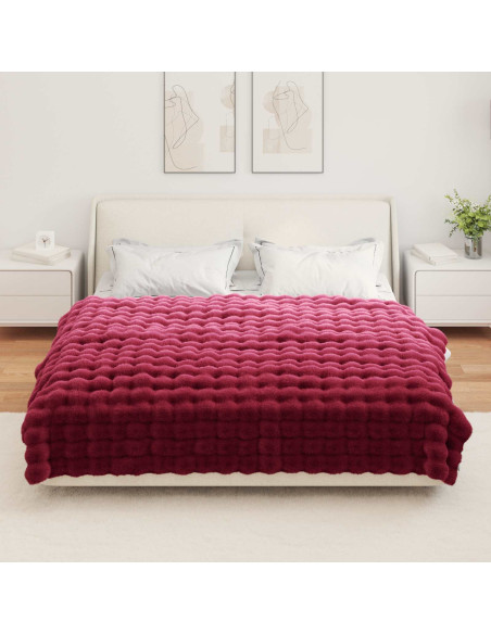 Coperta in Pelliccia di Coniglio Finta Rosso Bordeaux
