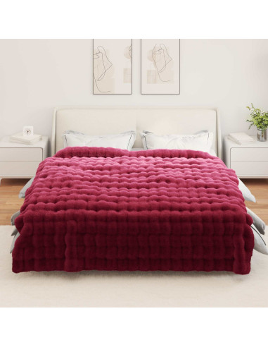 Coperta in Pelliccia di Coniglio Finta Rosso Bordeaux