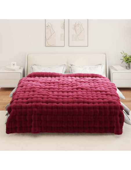 Coperta in Pelliccia di Coniglio Finta Rosso Bordeaux