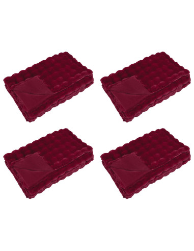 Coperta in Pelliccia di Coniglio Finta 4 pcs Rosso Bordeaux