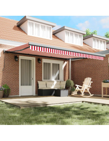 Tenda Retrattile Rosso e Bianco 400 × 300 cm Tela e Alluminio