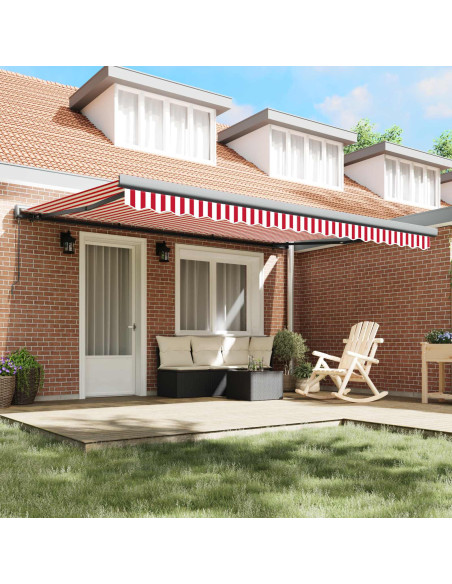 Tenda Retrattile Rosso e Bianco 400 × 300 cm Tela e Alluminio