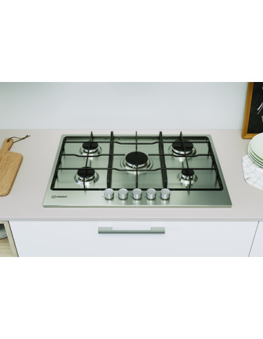 Indesit THP 752 IX/I 1 piano gas inox 75cm 5 fuochi griglie smaltate