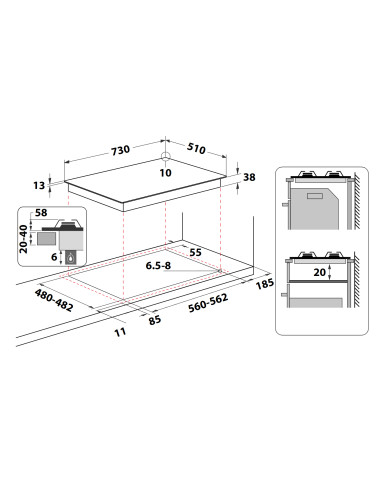 Indesit THP 752 IX/I 1 piano gas inox 75cm 5 fuochi griglie smaltate