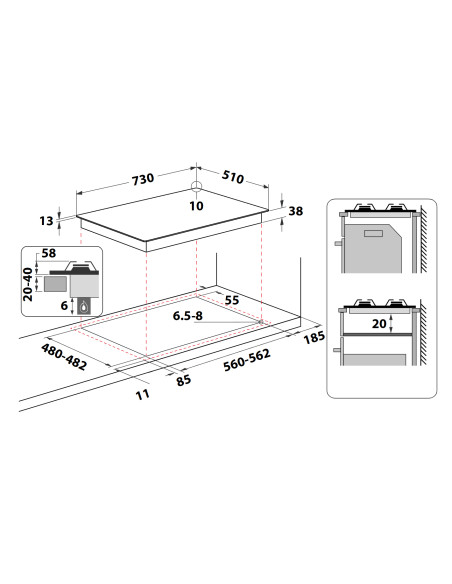 Indesit THP 752 IX/I 1 piano gas inox 75cm 5 fuochi griglie smaltate
