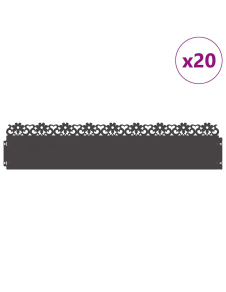 Bordure per prato 20 pcs Nero 103 x 0,05 x 22 cm Acciaio