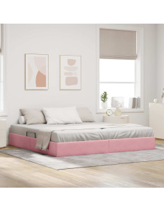 Letto con Contenitore con testiera Rosa 200 x 200 cm Velluto